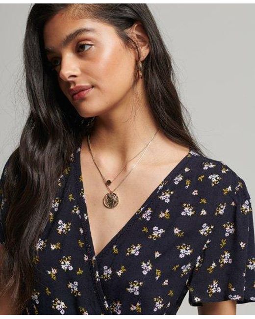 Superdry Lace Vintage Mini Wrap Dress in Navy (Blue) | Lyst