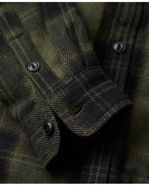 Superdry Black Fleece-lined Wool Check Overshirt for men