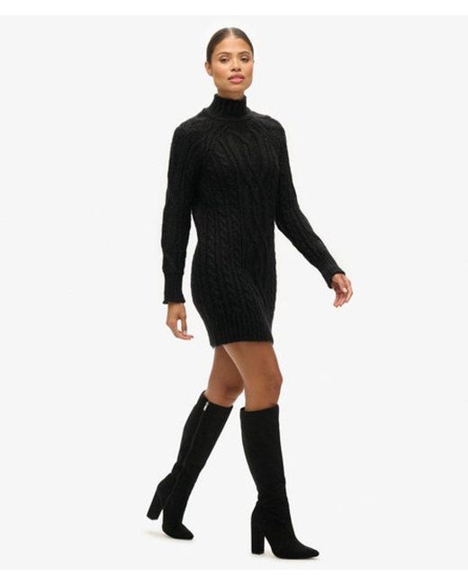 Superdry Black & Co Loose Fit Cable Knit Mock Neck Jumper Dress
