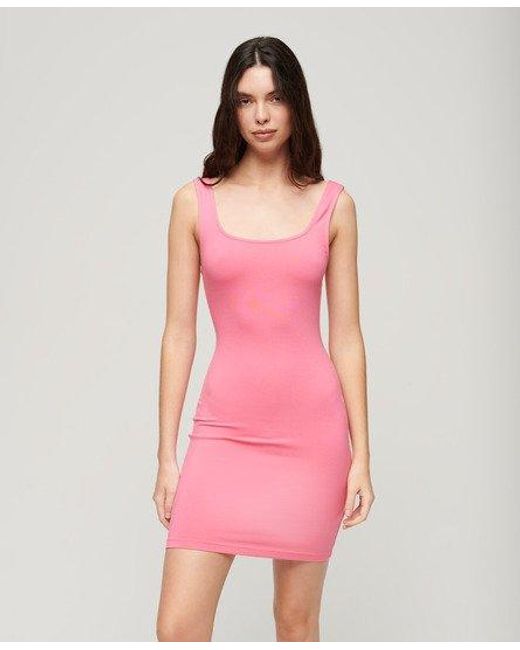 Superdry Jersey Mini-jurk Met Vierkante Hals in het Pink