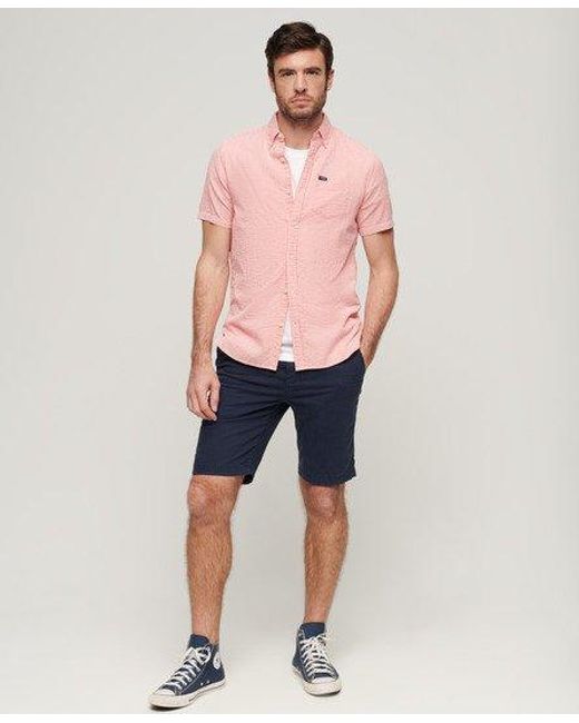 Superdry Pink Seersucker Short Sleeve Shirt for men