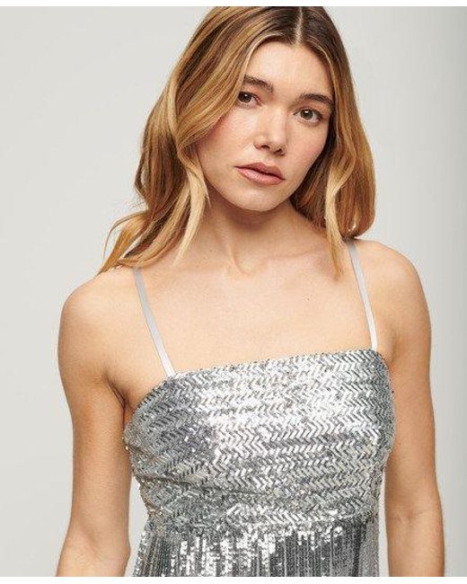 Superdry Minicami-jurk Met Franjes in het Gray