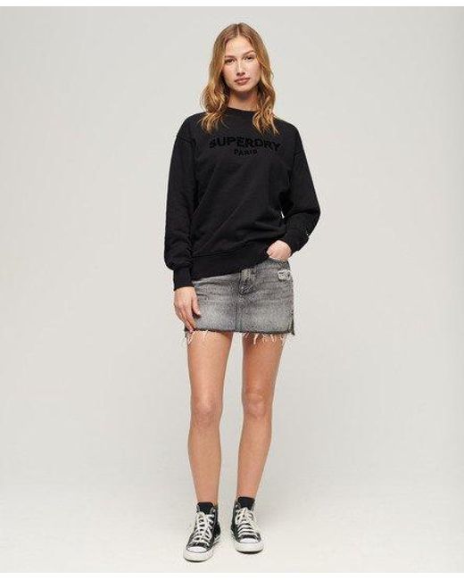 Superdry Black Ladies Boxy Fit Embroidered Logo Sport Luxe Crew Sweatshirt