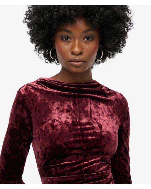 Superdry Red Velvet Long Sleeve Mini Dress