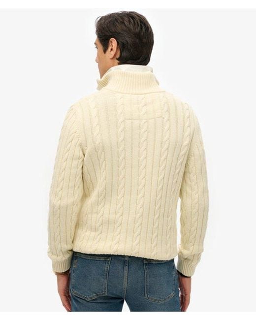 Homme Pull À Demi-Zip En Maille Torsadée En Coton Bio Taille Superdry pour homme en coloris Natural