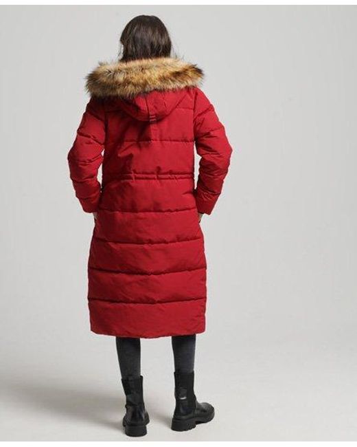 Superdry Red Longline Faux Fur Everest Coat