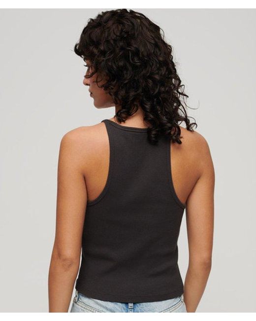 Superdry Black Ladies Slim Fit Embroidered Logo Essential Racer Vest Top