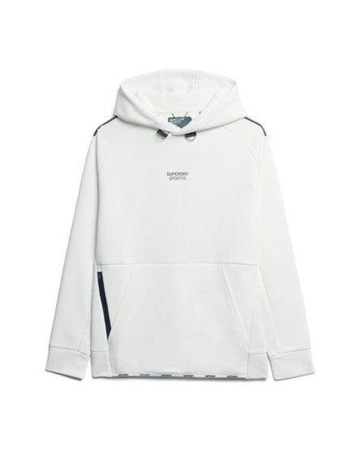 Superdry White Loose Fit Embroidered Logo Sport Tech Hoodie for men