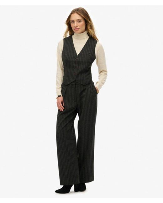 Superdry Mid Rise Krijtstreep Broek in het Black
