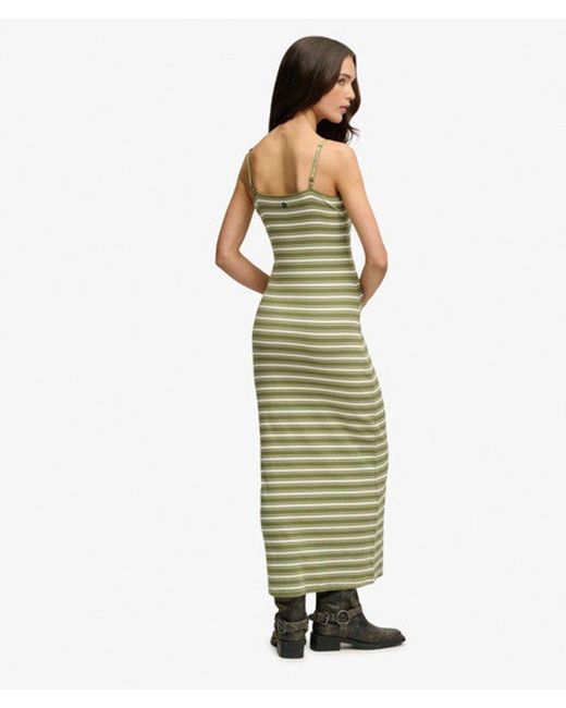 Superdry Green Stripe Ribbed Jersey Maxi Dress