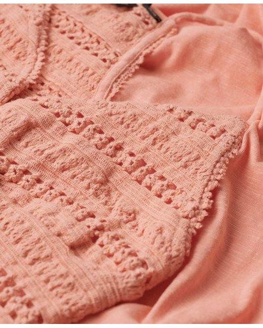 Superdry Jersey Maxi-jurk Met Kant in het Pink