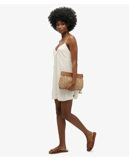 Superdry White Cotton Textured Woven Cami Mini Dress