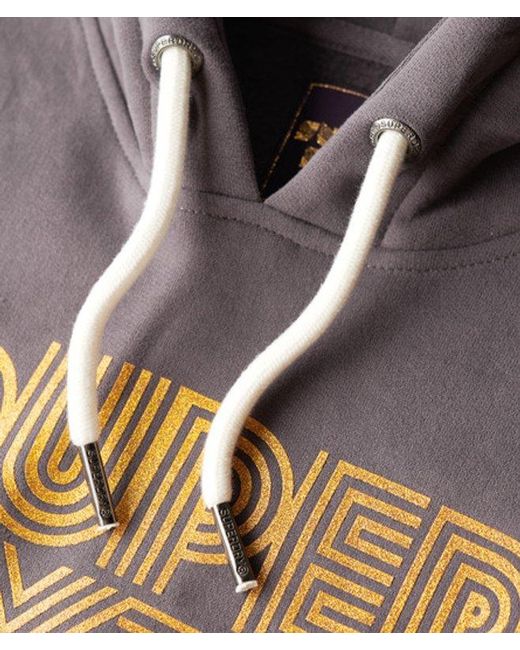 Superdry Gray & Co Ladies Classic Embroidered Logo Retro Glitter Hoodie