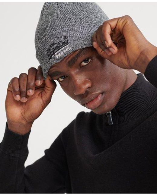Superdry Gray Label Beanie Basalt Grit for men