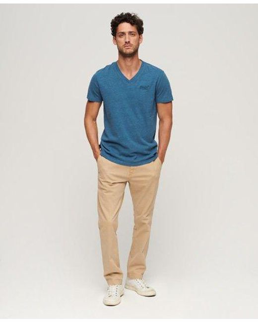 Superdry Blue Organic Cotton Essential Logo V Neck T-shirt for men