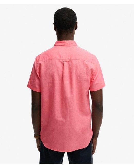 Superdry Pink Cotton Linen Short Sleeve Shirt for men