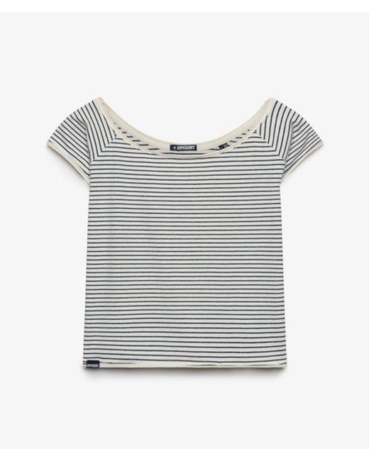 Superdry Blue Bardot Short Sleeve Off Shoulder Top