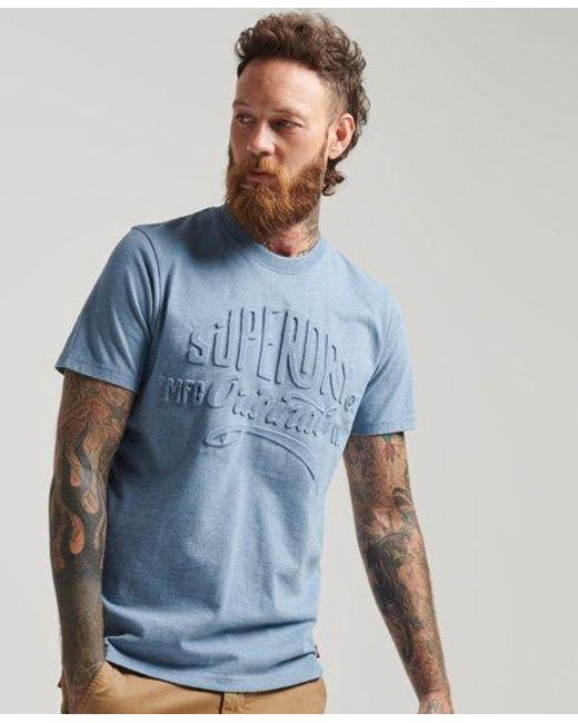 Superdry Blue Script Style Embossed T-Shirt Jeans Marl for men