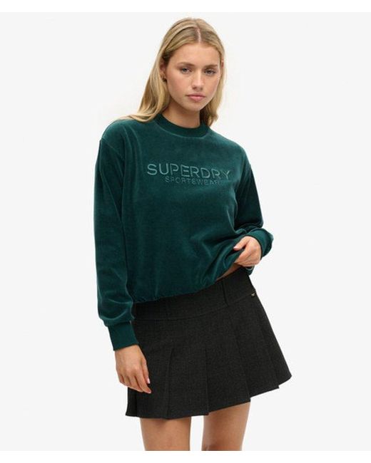 Superdry Green Velour Graphic Boxy Crew Sweatshirt