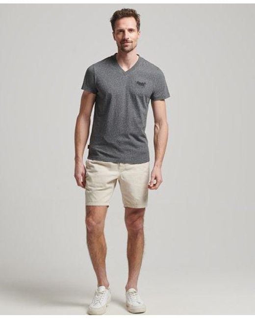 Superdry Gray Classic Embroidered Cotton Essential Logo V Neck T-shirt for men