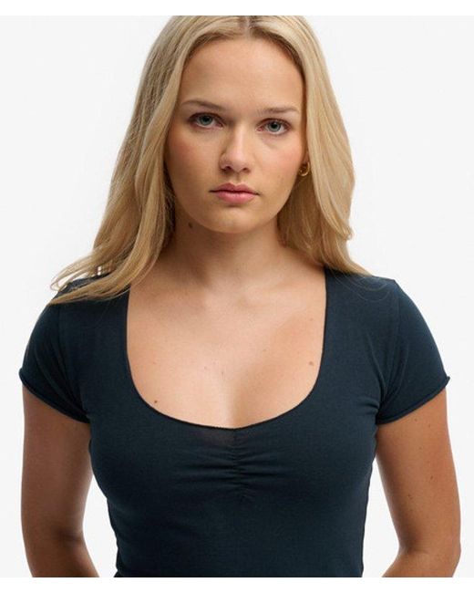 Superdry Blue & Co Athletic Essentials Gathered Short Sleeve Top