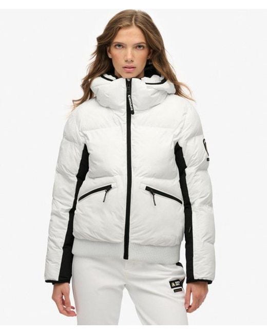 Superdry White Hooded Ski Bomber Jacket