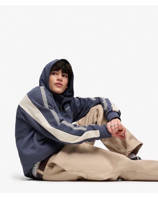 Superdry Blue Bench X & Co Bench Double Zip Hooded Stripe Sweatshirt for men