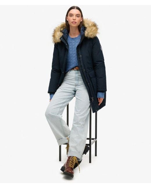 Superdry Blue Everest Faux Fur Parka Coat