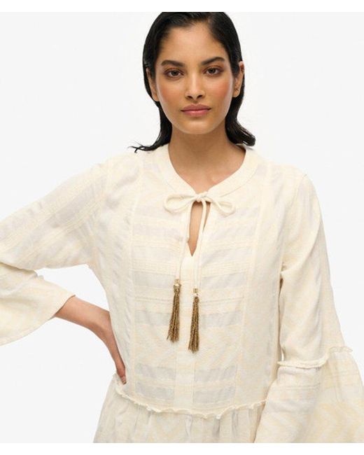 Superdry Natural & Co Ibiza Long Sleeve Tiered Mini Dress