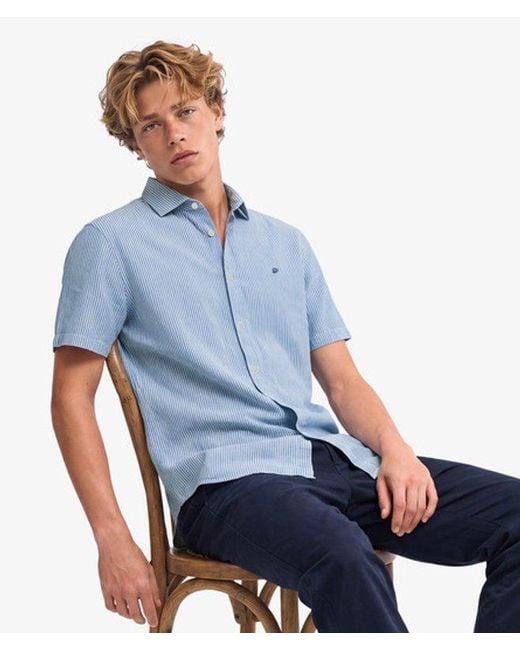 Superdry Blue & Co Riviera Short Sleeve Linen Shirt for men