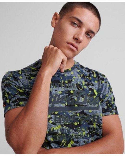 Superdry Blue Premium Goods All Over Print Camo Splat T-Shirt Grit for men