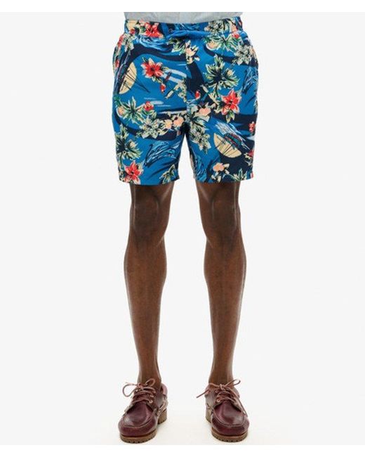 Superdry Blue & Co Recycled Hawaiian Print 17-inch Swim Shorts for men