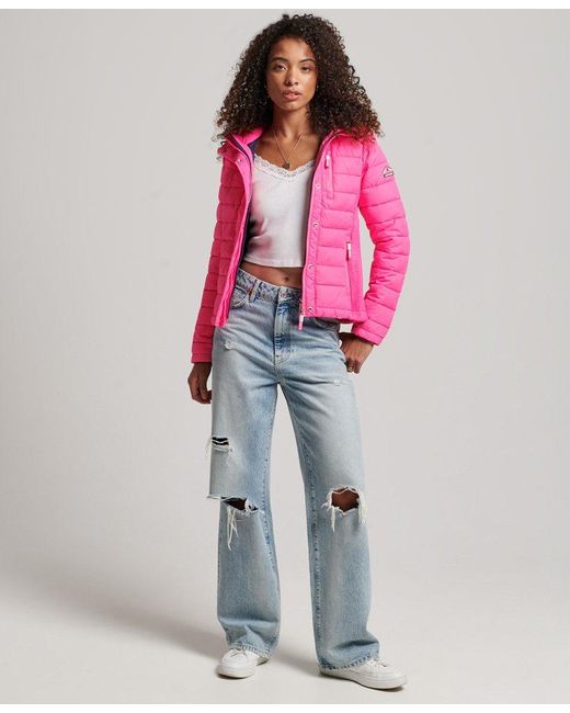 Superdry Fuji Slim Double Zip Hooded Jacket Pink | Lyst UK