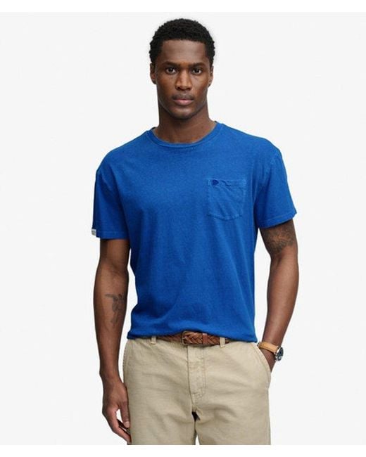 Superdry Blue & Co Classic Cotton Linen Pocket T-shirt for men