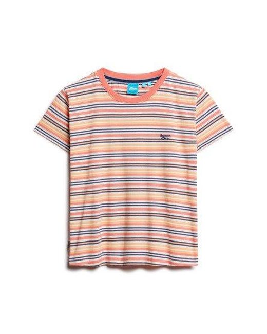Superdry Natural Ladies Slim Fit Essential Logo Striped Fitted T-shirt