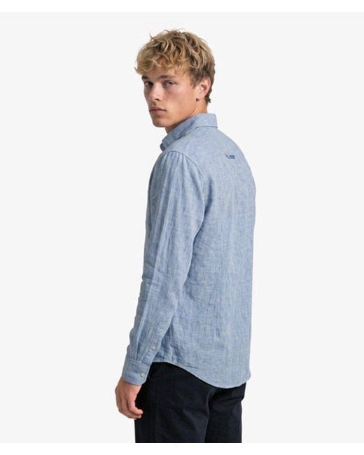 Superdry Blue & Co Riviera Long Sleeve Linen Shirt for men
