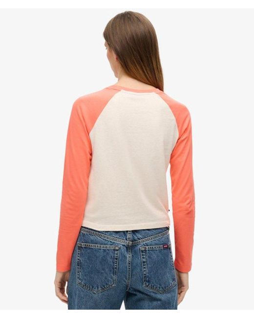 Superdry Red & Co Ladies Slim Fit Colour Block Essential Logo Long Sleeve Baseball Top