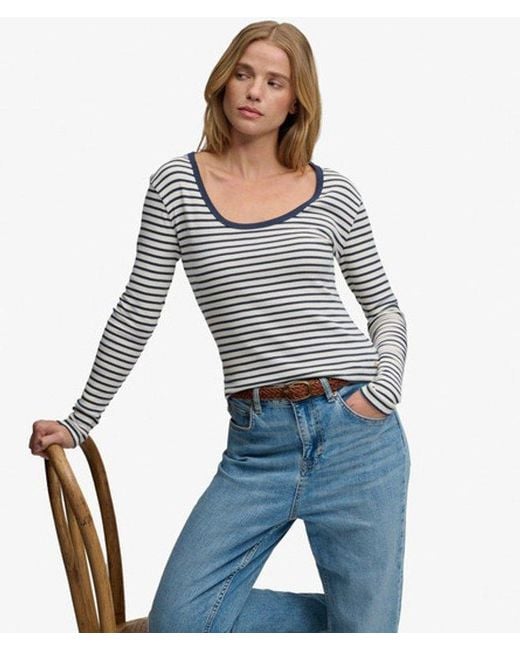 Superdry Blue & Co Athletic Essentials Striped Long Sleeve Top