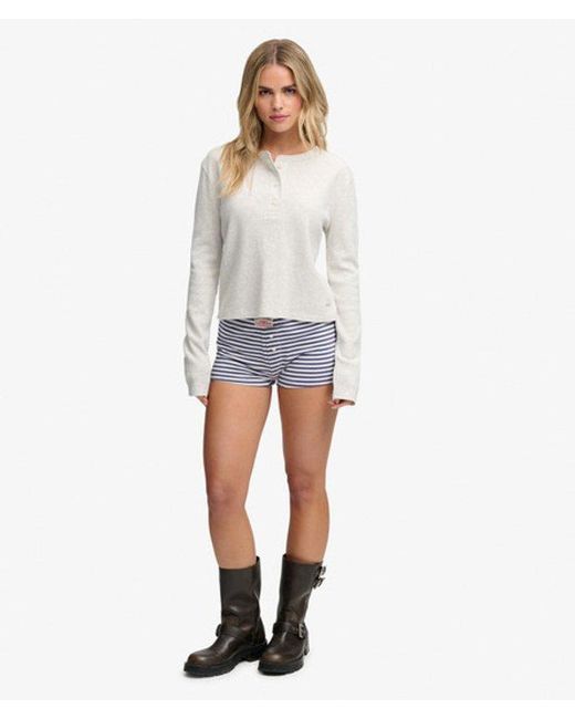 Superdry White & Co Athletic Essential Waffle Button Long Sleeve Top