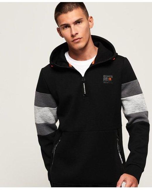 Superdry Black Gym Tech Colour Block Overhead Hoodie /Asphalt Marl for men