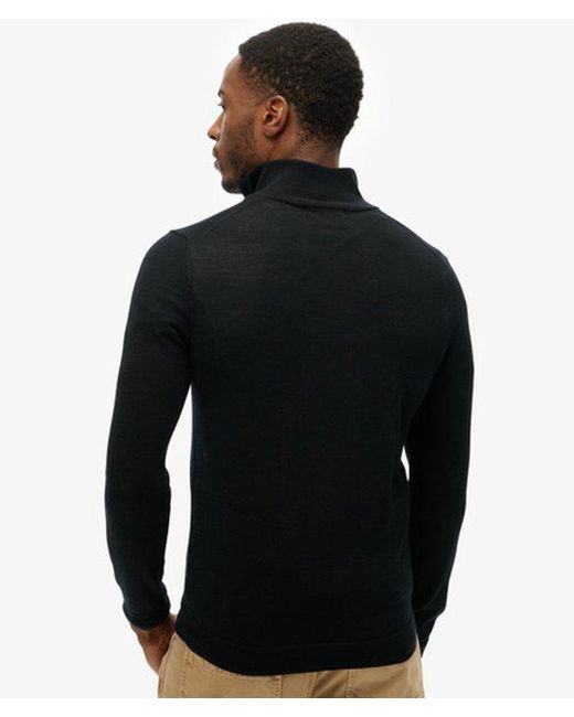 Superdry Black Merino Half Zip Jumper for men