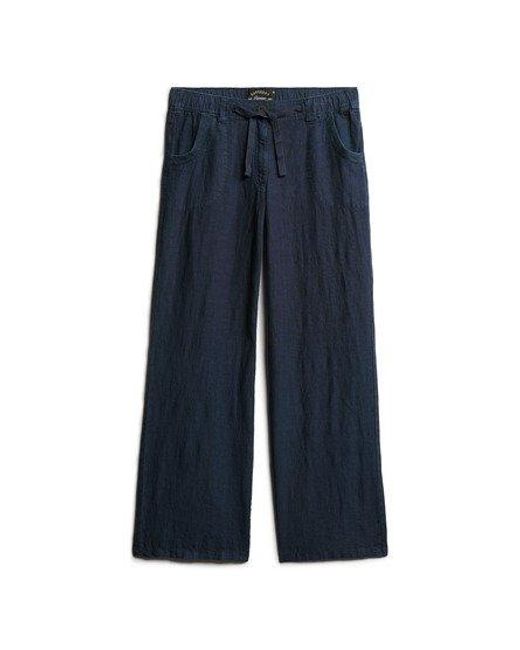 Superdry Blue Linen Low Rise Pants
