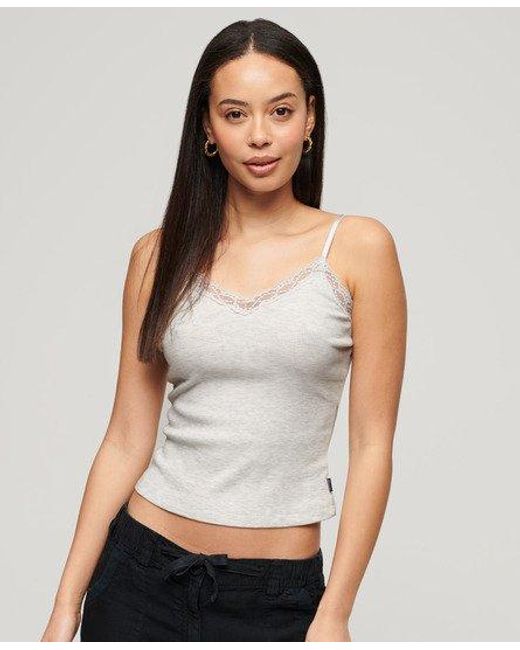 Superdry Athletic Essential Lace Trim Cami Top in het Gray