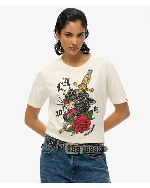Superdry White Neo Trad Tattoo Relaxed T-Shirt