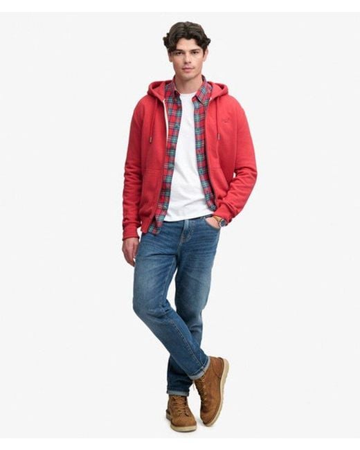 Superdry Red & Co Essential Logo Half Brushed Zip Hoodie for men