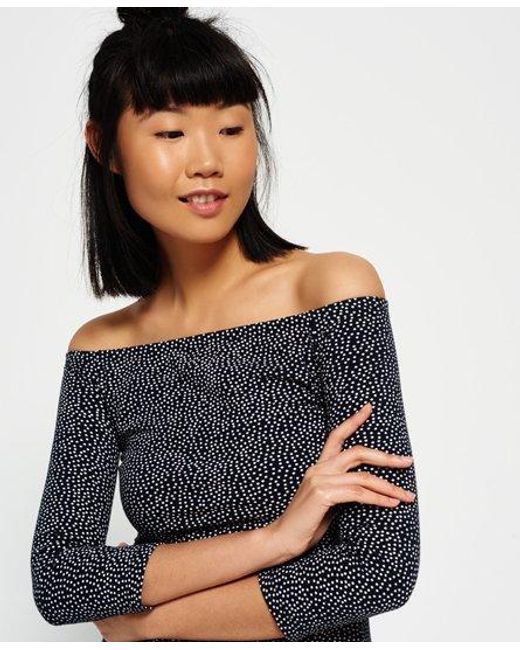 Superdry Blue Essentials Off Shoulder Top Polka Dot