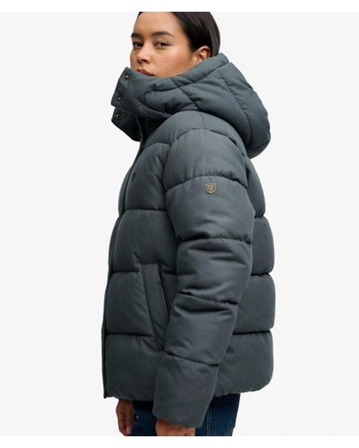 Superdry Blue & Co Premium Hooded Check Puffer Jacket