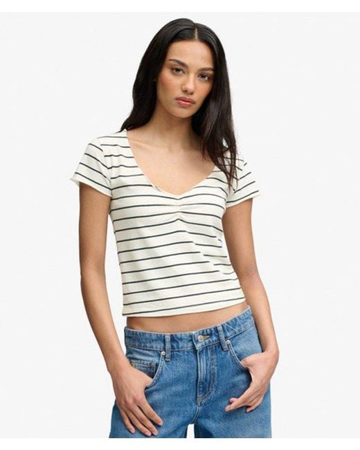 Superdry Blue & Co Athletic Essentials Gathered Pattern Top
