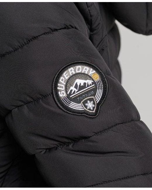 Superdry Faux Fur Hooded Mid Length Puffer Jacket Black
