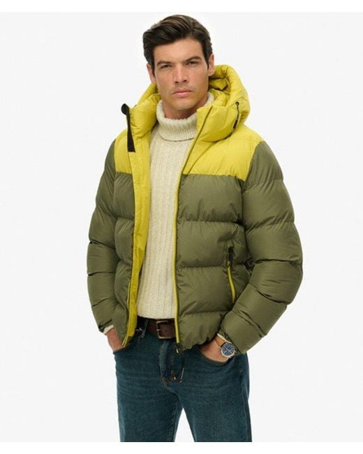 Superdry Yellow & Co Colourblock Hooded Puffer Jacket for men